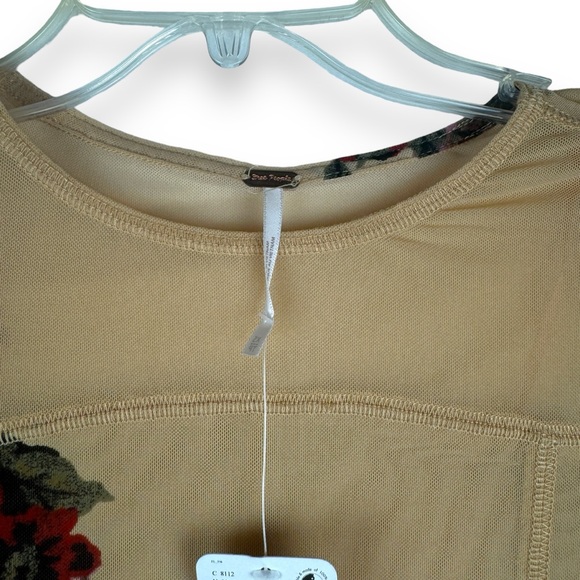 Free People Betty's Garden top tan sepia sheer size xs NEW floral ethereal - Picture 2 of 12